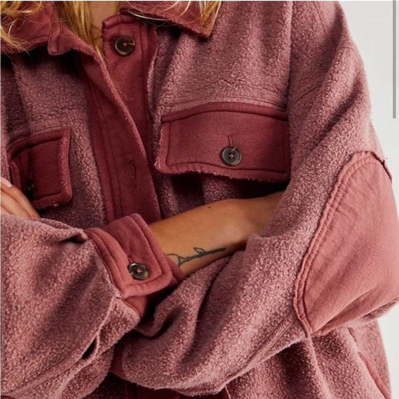 Free People Ruby Jacket Pink Oversized Distressed Elbow Patches Comfy - Picture 3 of 12